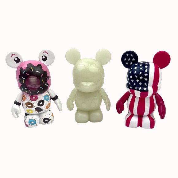 Disney Other - Disney Vinylmation Flag Series Collectible Figures Set Of 3 - Donut, Glow & USA
